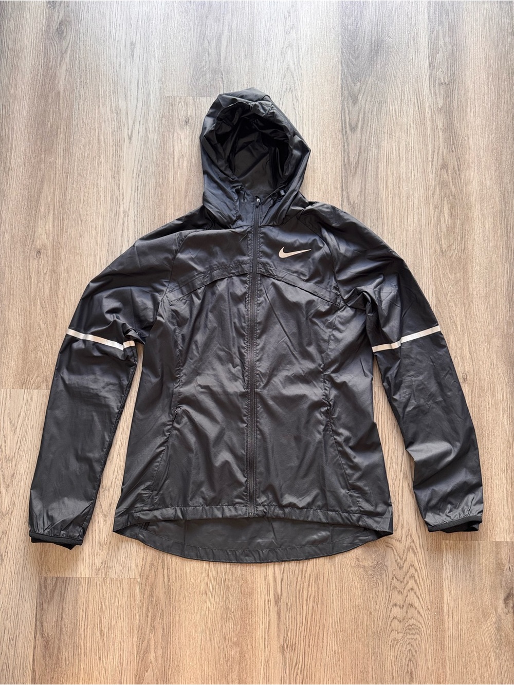 Nike Shield Black Hooded Running Wind Jacket with Reflective Accents